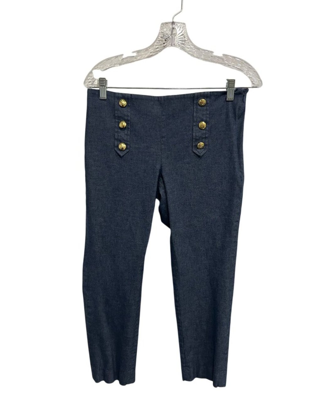 Banana Republic 6 Navy Cropped Pants Gold Buttons Accent Classic Old Money